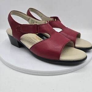 SAS Suntimer Leather Low Heel Slingback Sandals Shoes Comfort Red SZ 8.5 Narrow